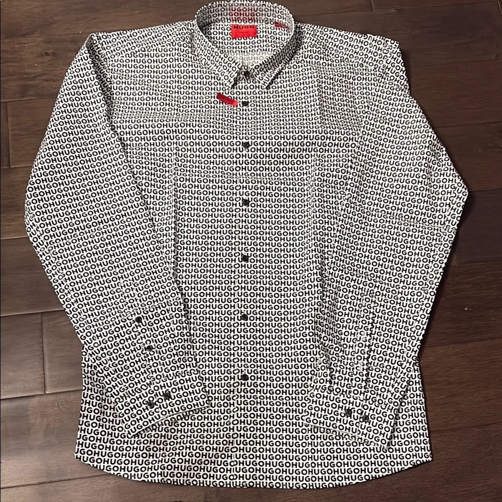 Hugo Boss men’s  Black and White Men's dress extra slim Shirt size XXL
